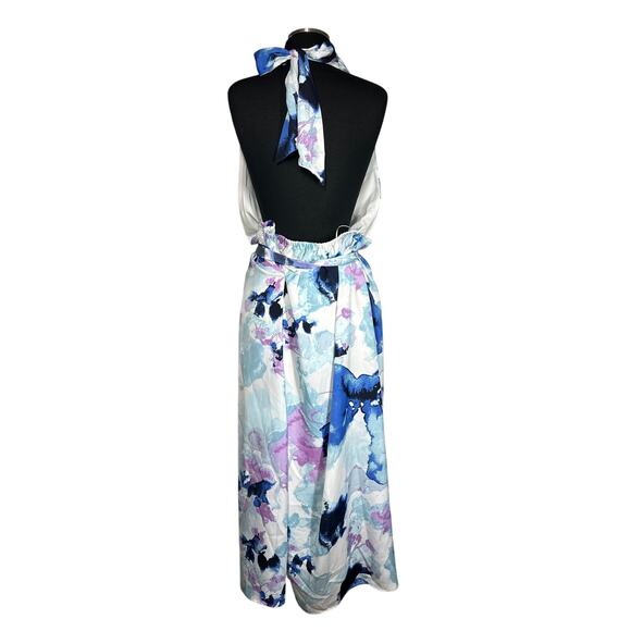 Banana Republic Halter Maxi Dress Blue Purple Watercolor Sz XL Backless Evening - Picture 9 of 13